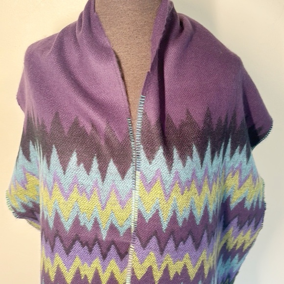 Cashmere Scarf Colorful Zig Zag Fringe - Picture 6 of 7